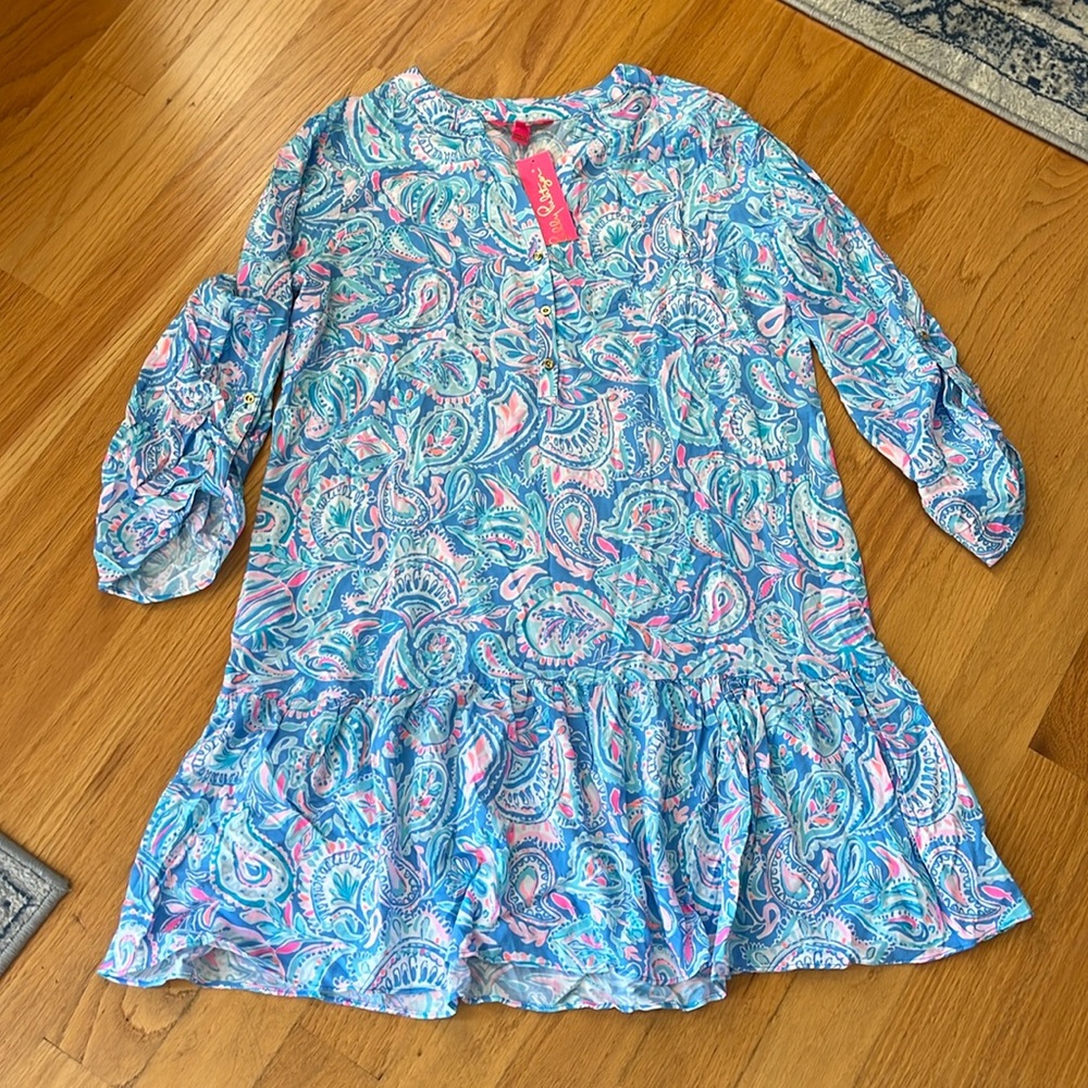 Lilly Pulitzer Charlee Tunic Dress Zanzibar Blue Fish Kiss XL NWT